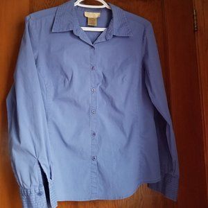 🙂Vintage, med blue cotton, L, S, M, close fit blouse, tuck in/out, Cotton Ginny